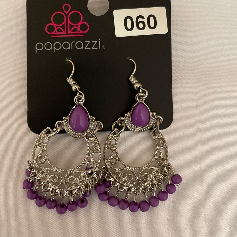 Paparazzi Purple and Silver Dangle Earrings - Picture 1 of 1